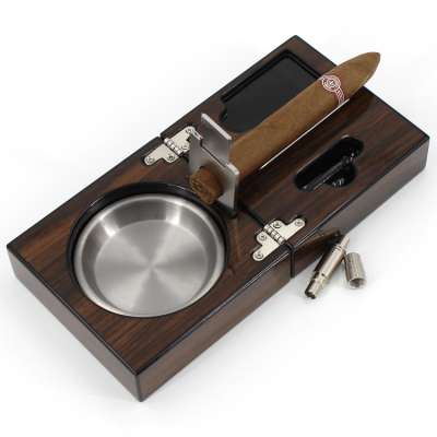 wholesale luxury customizedprinting logo diy wood and metal walnut cigar ashtray