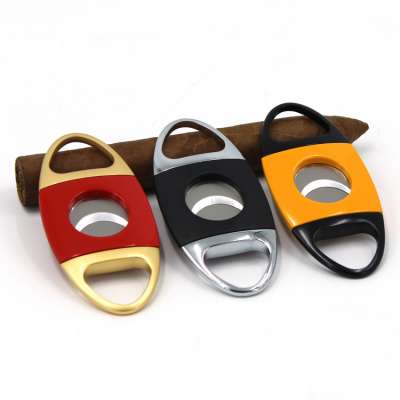 black yellow red double blade stainless steel cigar cutter